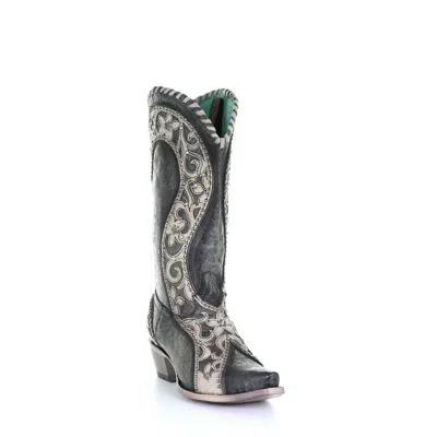 Pre-owned Corral Boots Corral Ladies Black Overlay, Woven, Crystals & Studs Boots E1540