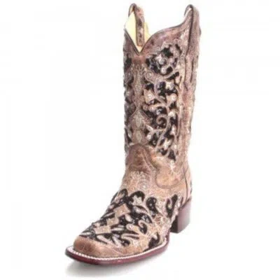 Pre-owned Corral Boots Corral Womens Black Sequin Inlay Cowboy Boots A3648