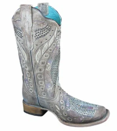 Pre-owned Corral Boots Corral Ladies Boots Studs Flower Embroidery With Crystals, Taupe E1520 In Brown