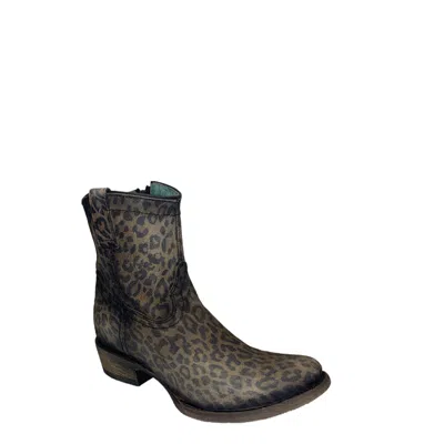 Pre-owned Corral Boots Corral Ladies Brown Leopard Print Round Toe Booties C3627