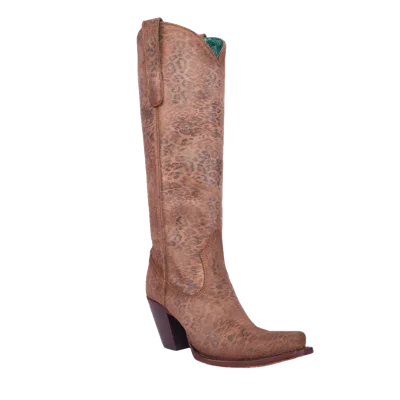 Pre-owned Corral Boots Corral Ladies Cheetah Metallic Suede Tall Brown Western Boots A4466 In Gray