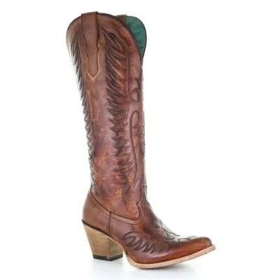 Pre-owned Corral Boots Corral Ladies Cognac Brown Embroidery Tall Leather Boots E1570