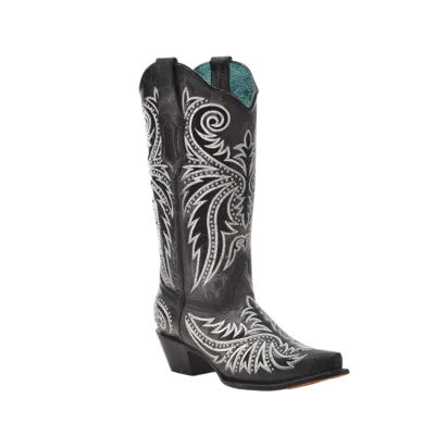 Pre-owned Corral Boots Corral Ladies Embroidered & Studded Black Western Boots Z5209