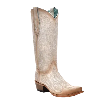Pre-owned Corral Boots Corral Ladies Embroidered Luminescent Pink & White Western Boots C4143