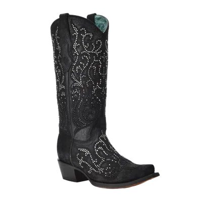 Pre-owned Corral Boots Corral Ladies Embroidery & Crystals Black Western Boots C4100