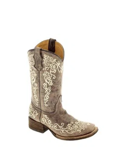 Pre-owned Corral Boots Corral Ladies Embroidery Brown Cowhide Leather Cowgirl Boots