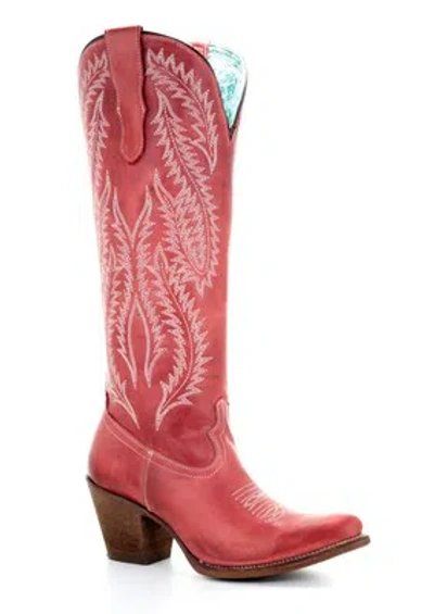 Pre-owned Corral Boots Corral Ladies Embroidery Red Cowhide Leather Cowgirl Boots