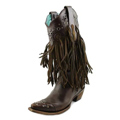Pre-owned Corral Boots Corral Ladies Fringe And Studs Sierra Tan Cowgirl Boot C1185