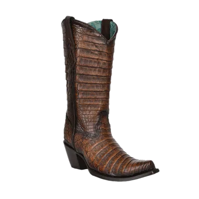 Pre-owned Corral Boots Corral Ladies Full Caiman Hand Painted Maple Snip Toe Boots C3997 In Brown