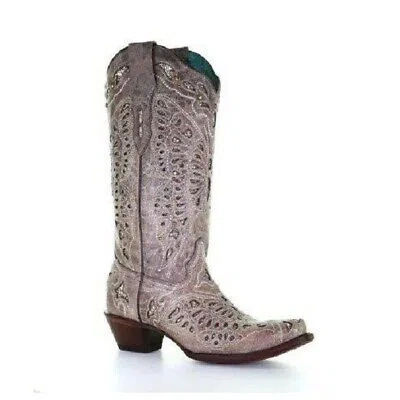 Pre-owned Corral Boots Corral Ladies Glitter Butterfly Inlay Light Brown Snip Toe Boots A4088