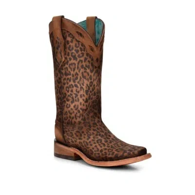 Pre-owned Corral Boots Corral Ladies Leopard Print Square Toe Boots C3788 In Brown