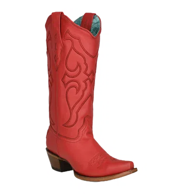 Pre-owned Corral Boots Corral Ladies Matching Stitch Pattern Snip Toe Red Leather Boots Z5073