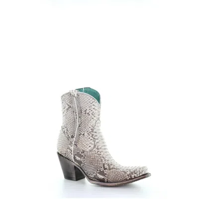 Pre-owned Corral Boots Corral Ladies Natural Python Zipper Ankle Boots A3791 In White