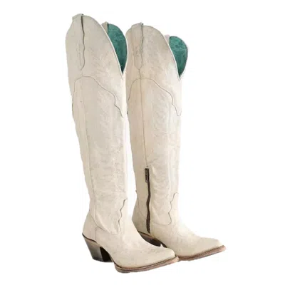 Pre-owned Corral Boots Corral Ladies Over The Knee Distressed White Western Boots A4311