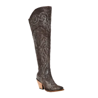 Pre-owned Corral Boots Corral Ladies Scrunchable Brown-silver Metallized Leather Tall Boots Z5242