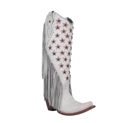 Pre-owned Corral Boots Corral Ladies Stars & Studs Pink & White Tall Western Boots C4084