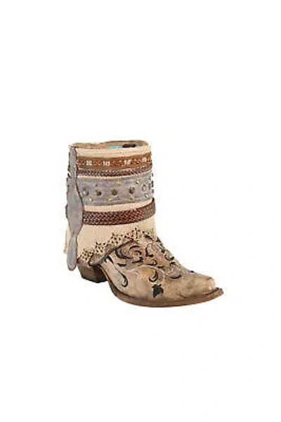 Pre-owned Corral Boots Corral Ladies Strap Cognac Cowhide Leather Ankle Boots In Brown