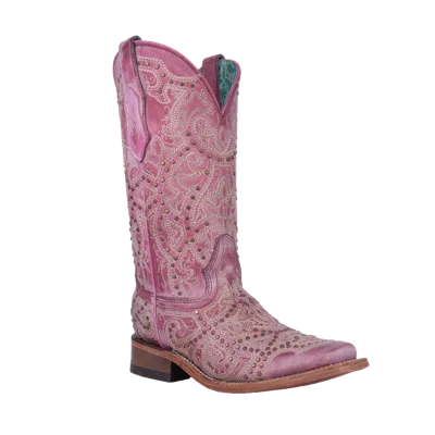 Pre-owned Corral Boots Corral Ladies Studded & Embroidered Powder Pink Western Boots C4042
