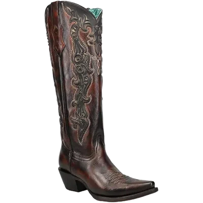 Pre-owned Corral Boots Corral Ladies Synthetic Injection Chocolate & Gold Tall Boots C4168