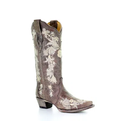 Pre-owned Corral Boots Corral Ladies Tobacco Studs And Flowered Embroidery With Crystals Boots A3572 In Brown