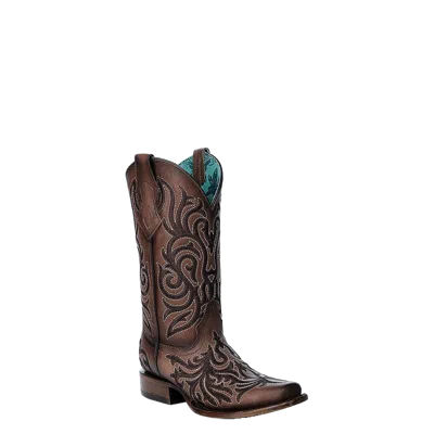 Pre-owned Corral Boots Corral Ladies Western Embroidery Brown Square Toe Boots Z5301