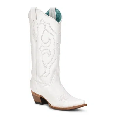 Pre-owned Corral Boots Corral Ladies Western Embroidery Snip Toe White Pull On Boots Z5046