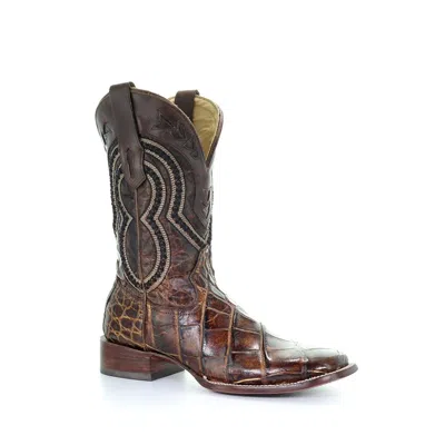 Pre-owned Corral Boots Corral Men's Brown Alligator Wide Square Toe Western Boots A3083
