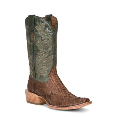 Pre-owned Corral Boots Corral Men's Brown & Green Python Leather Square Toe Boots A4287