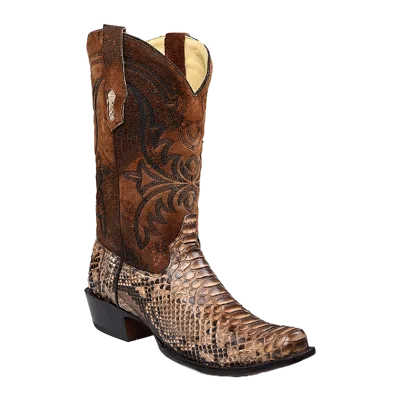 Pre-owned Corral Boots Corral Men's Brown Python Narrow Square Toe Western Boots A4550