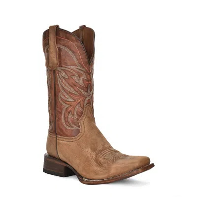 Pre-owned Corral Boots Corral Men's Embroidered Sand & Navy Blue Horseman Toe Boots A4378