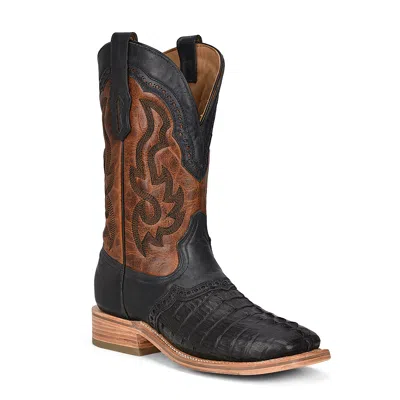 Pre-owned Corral Boots Corral Men's Embroidery & Overlay Black Caiman Rodeo Western Boots A4282