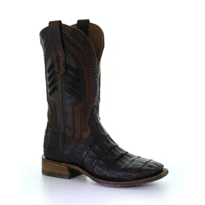 Pre-owned Corral Boots Corral Men's Oil Brown Caiman Embroidery Square Toe Boots A3878