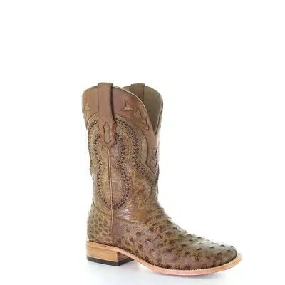 Pre-owned Corral Boots Corral Men's Quill Ostrich Orix Tan Square Toe Western Boots A4008