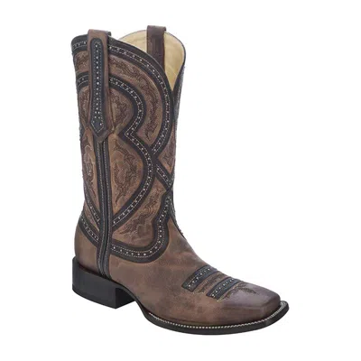 Pre-owned Corral Boots Corral Men's Studded Overlay Cowboy Boot Square Toe - G1270 In Brown