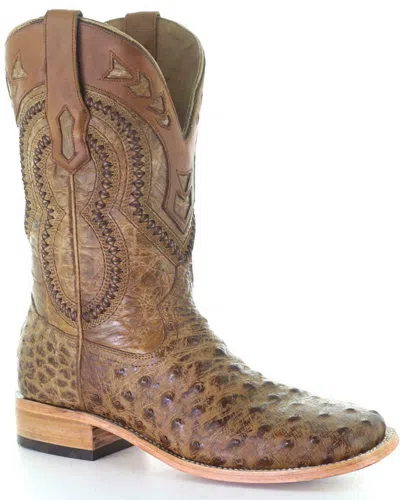 Pre-owned Corral Boots Corral Men's Woven Ostrich Overlay Western Boot - Square Toe - A4008 In Brown