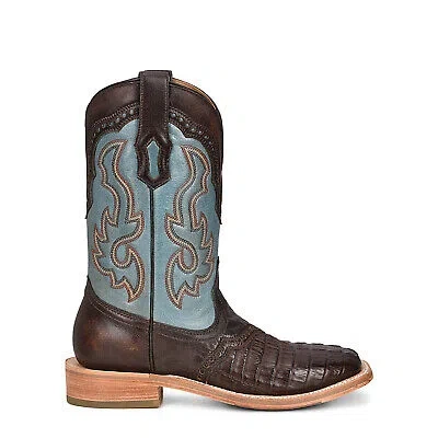 Pre-owned Corral Boots Corral Mens Embroidered Rodeo Cowboy Boots Caiman Brown/blue