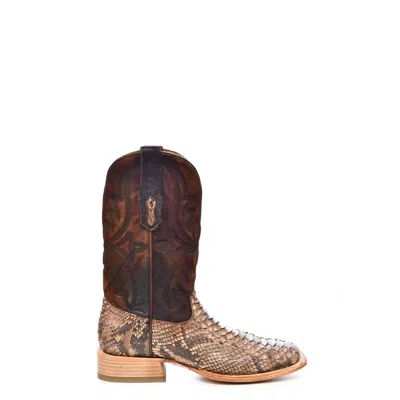 Pre-owned Corral Boots Corral Mens Embroidery Lamb Square Toe Brown Python 11in Cowboy Boots