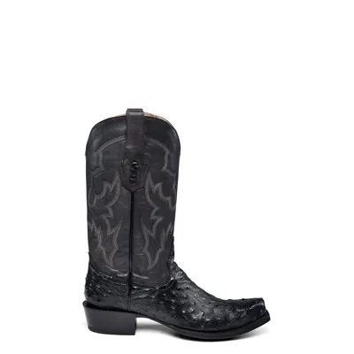 Pre-owned Corral Boots Corral Mens Embroidery Narrow Square Toe Black Ostrich 12in Cowboy Boots