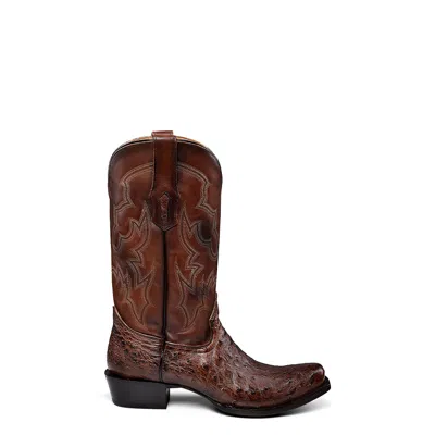 Pre-owned Corral Boots Corral Mens Embroidery Narrow Square Toe Brown Ostrich 12in Cowboy Boots
