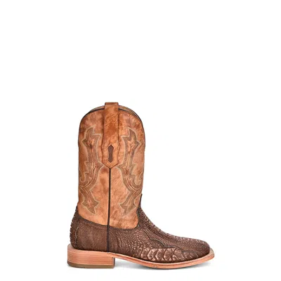 Pre-owned Corral Boots Corral Mens Embroidery Wide Square Toe Brown/sand Ostrich Leg Cowboy Boots