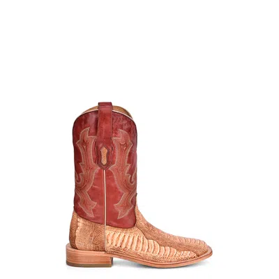 Pre-owned Corral Boots Corral Mens Embroidery Wide Square Toe Red/honey Ostrich Leg 11in Cowboy Boots In Yellow