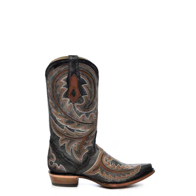 Pre-owned Corral Boots Corral Mens Inlay Triad Snip Toe Brown Cowhide Leather 12.5in Cowboy Boots