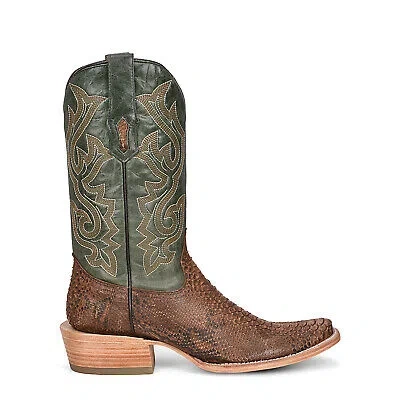 Pre-owned Corral Boots Corral Mens Python Cowboy Boots Snake Green/brown
