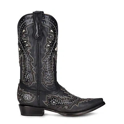 Pre-owned Corral Boots Corral Mens Stud Inlay Cowboy Boots Leather Black/white
