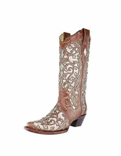 Pre-owned Corral Boots Corral Western Boots Womens Leather Heel Snip Toe Brown A3318 In Brownj