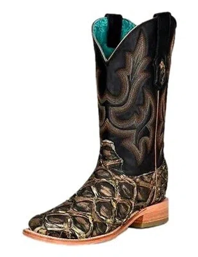 Pre-owned Corral Boots Corral Western Boots Womens Fish Pirarucu Embroidery Green A4298 In Green Black