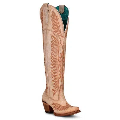 Pre-owned Corral Boots Corral White Embroidery & Tall Top Cowgirl Leather Boots (11)