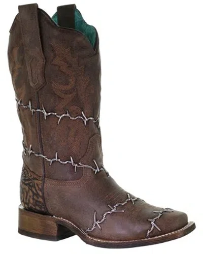 Pre-owned Corral Boots Corral Women's Barbed Wire Woven Western Boot - Square Toe - A3815 In Brown