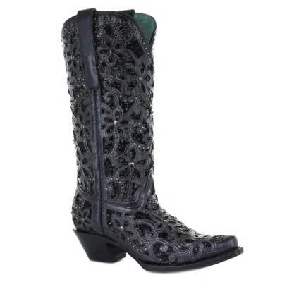 Pre-owned Corral Boots Corral Women's Black Inlay Embroidery And Studs Boot (a3752-ld)