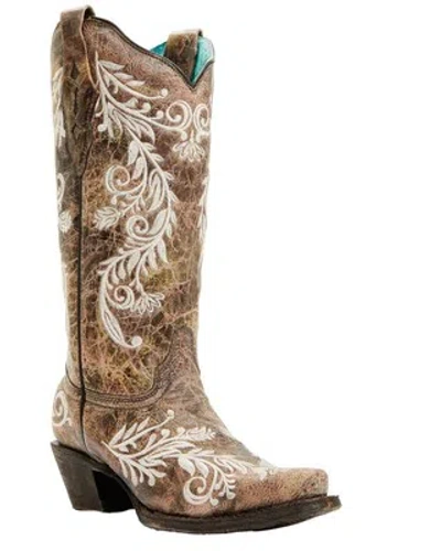 Pre-owned Corral Boots Corral Women's Blacklight Embroidered Western Boot - Snip Toe - A3753 In Brown